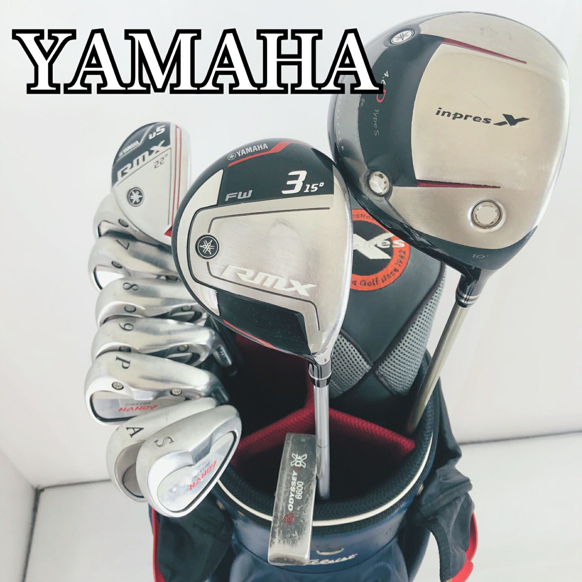 【中古】キャディバッグ付 YAMAHA ヤマハ YONEX ヨネックス メンズ ゴルフセット クラブセット ゴルフクラブ セット 初心者 入門 フルセット 右利き パター付 安価 81Y-111