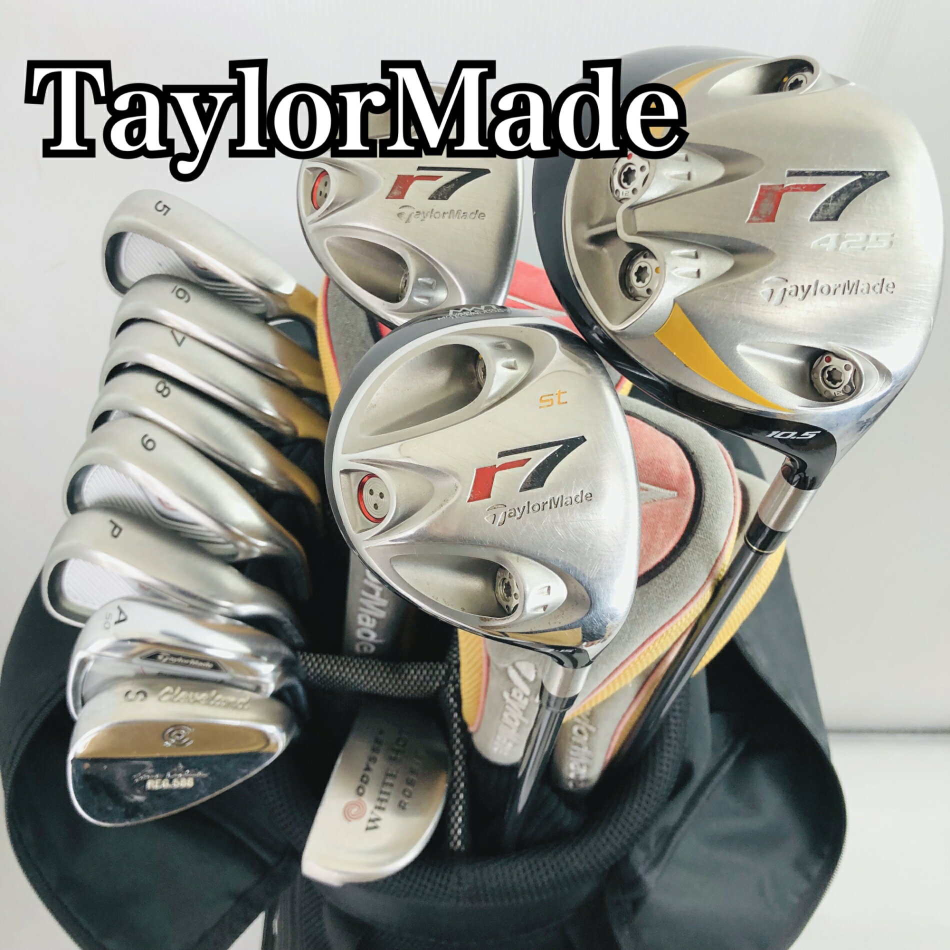 【中古】キャディバッグ付 TaylorMade テーラーメイド r7 r5 XL メンズ ゴルフセット クラブセット ゴルフクラブ セット 初心者 入門 フルセット 右利き パター付 安価　81Y-120