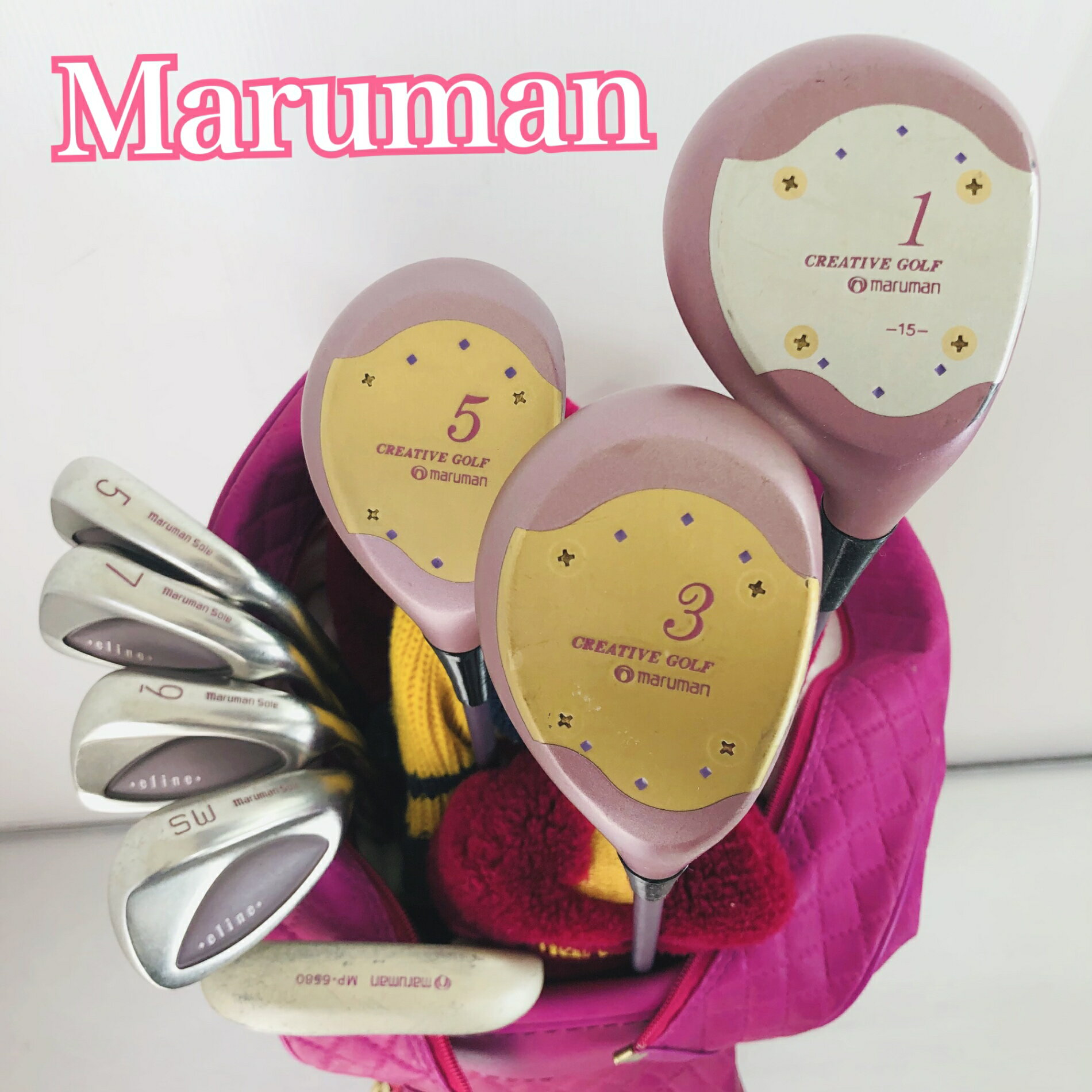 【中古】 レディース Maruman マルマンeline エリン ゴルフセット クラブセット ゴルフクラブ セット 初心者 入門 バッグ付き 右利き パター付 安価 81Y-115