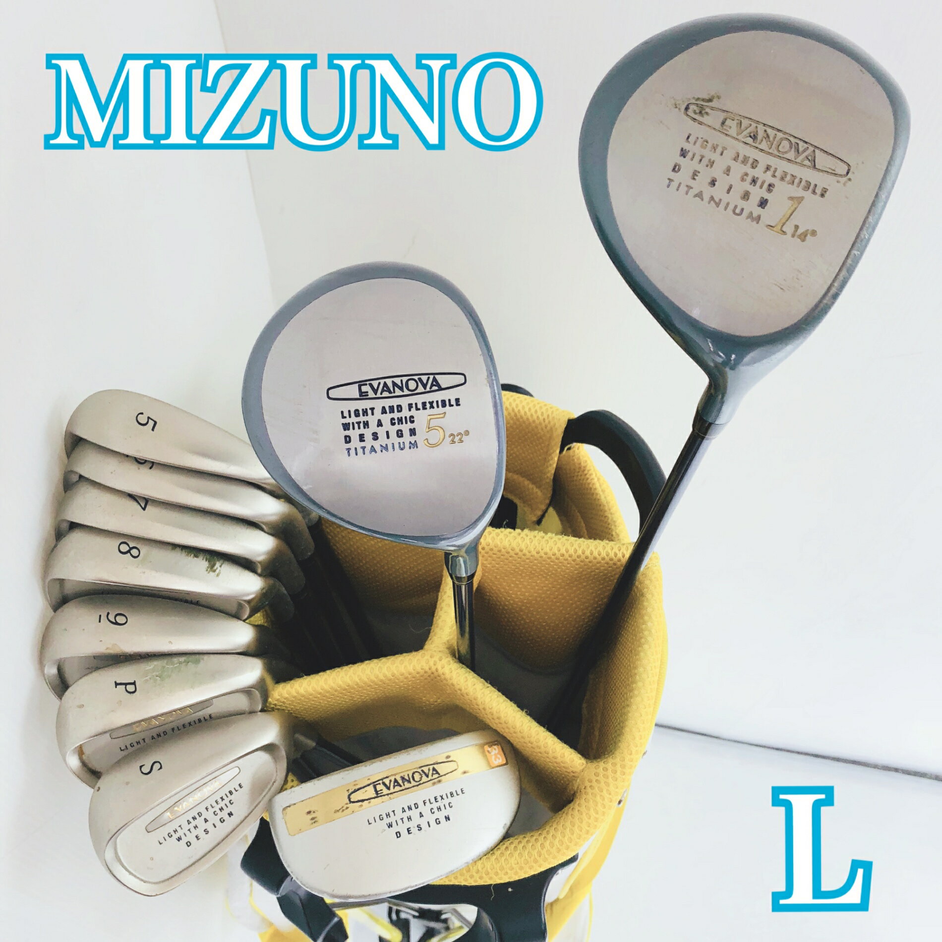 【中古】限定特価 激安 キャディバッグ付 MIZUNO ミズノ EVANOVA エヴァノヴァ レディース ゴルフセット クラブセット ゴルフクラブ セット 女性用 初心者 入門 右利き パター付 安価　TK-03の商品画像
