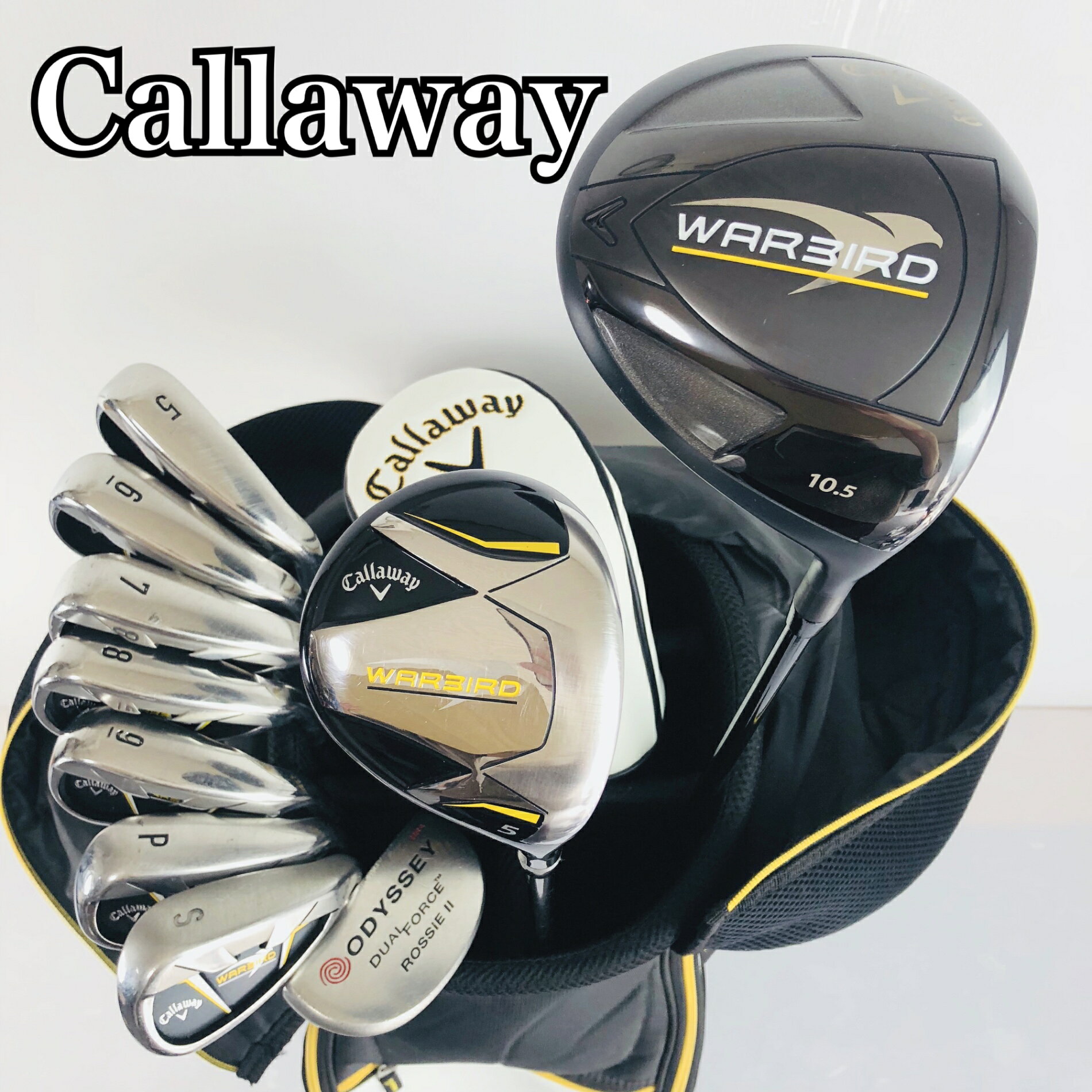 【中古】キャディバッグ付 Callaway キャロウェイ WARBIRD ウォーバード メンズ ゴルフセット クラブセット ゴルフクラブ セット 初心者 入門 フルセット 右利き パター付 安価　81Y-141の商品画像