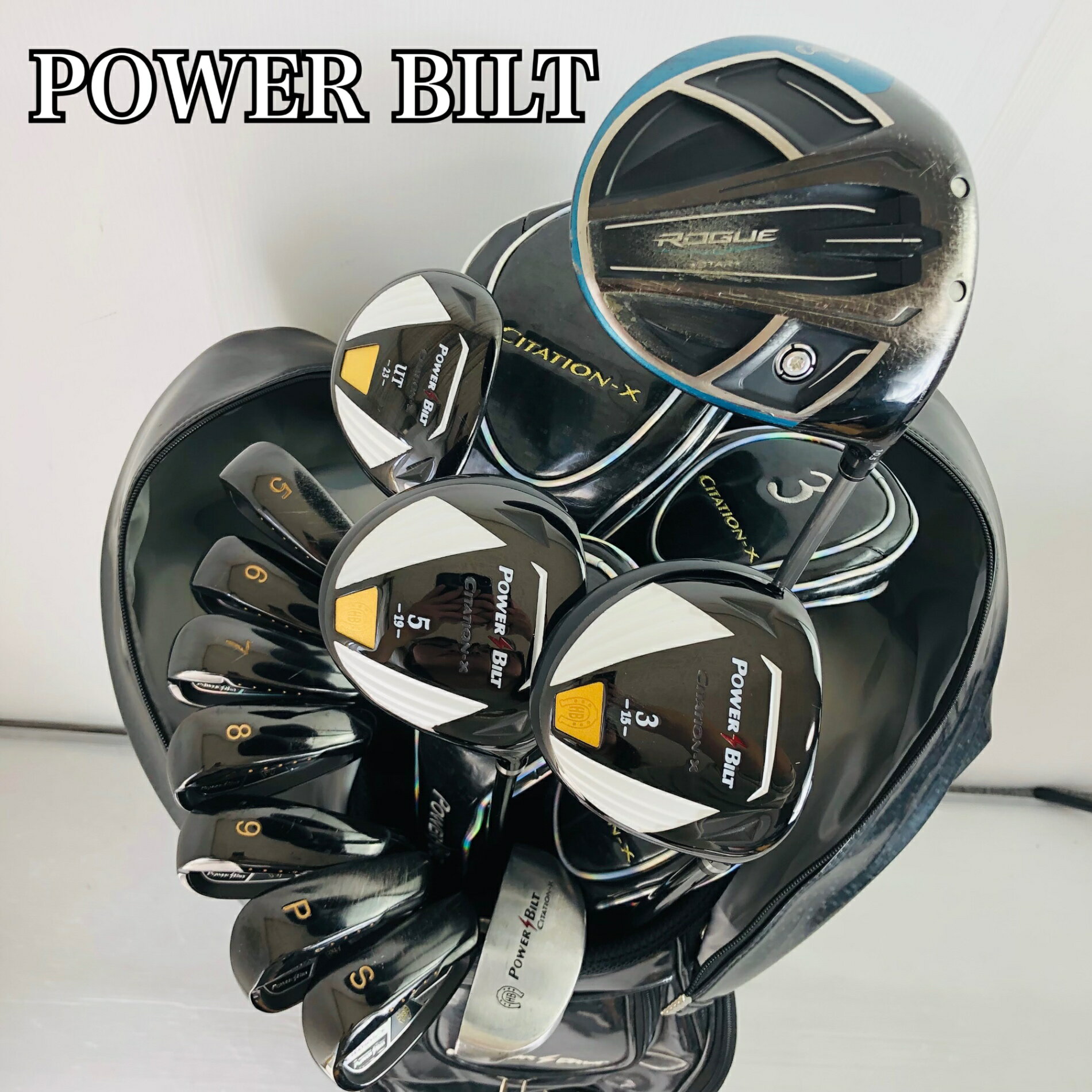【中古】キャディバッグ付 POWER BILT パワービルト Callaway キャロウェイ メンズ ゴルフセット クラブセット ゴルフクラブ セット 初心者 入門 フルセット 右利き パター付 安価　81Y-146の商品画像