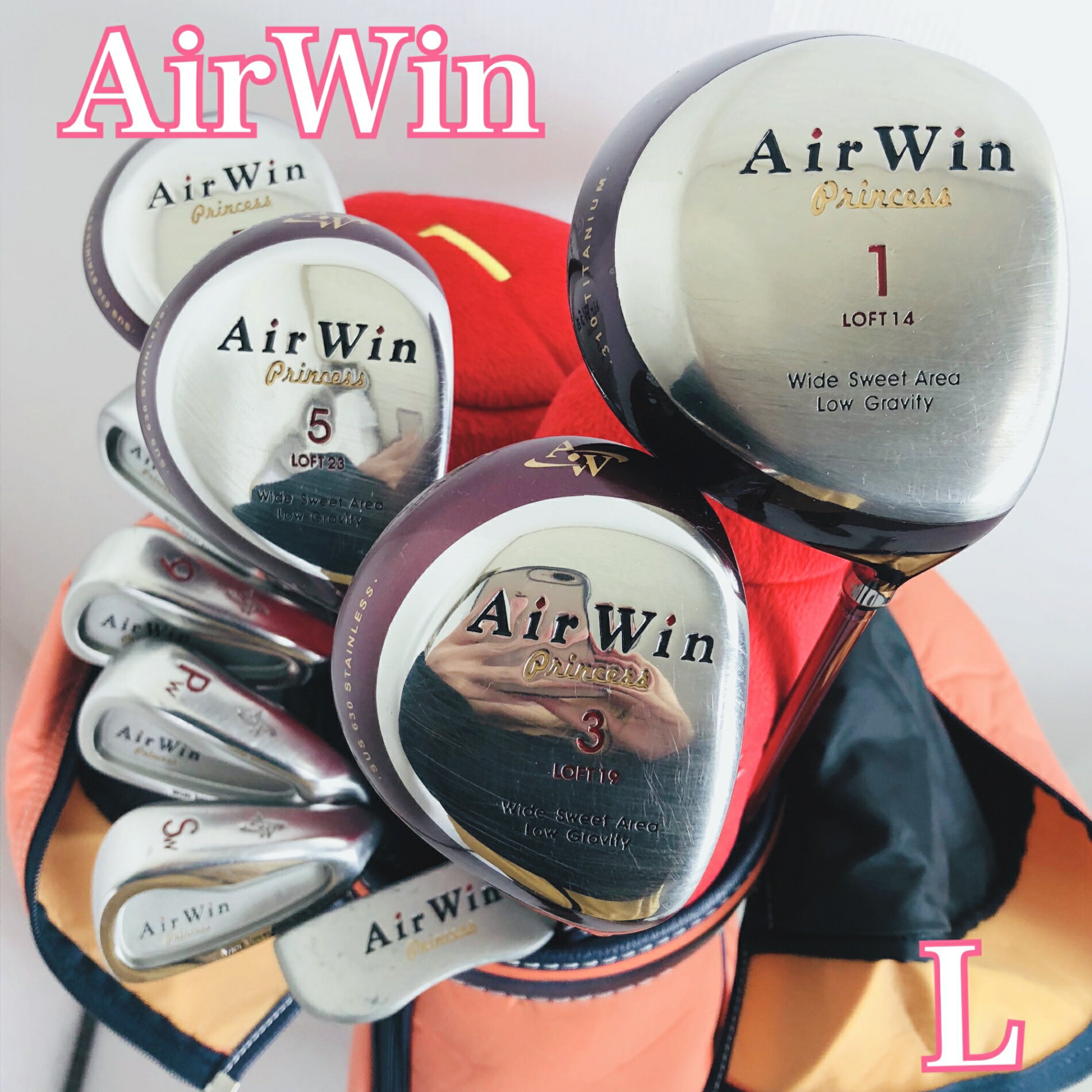 Full Club Set - 【中古】 レディース AirWin エアーウィン Princess プリンセス ゴルフクラブセット ゴルフセット クラブセット 初心者 入門 右利き パター付 安価　G-058