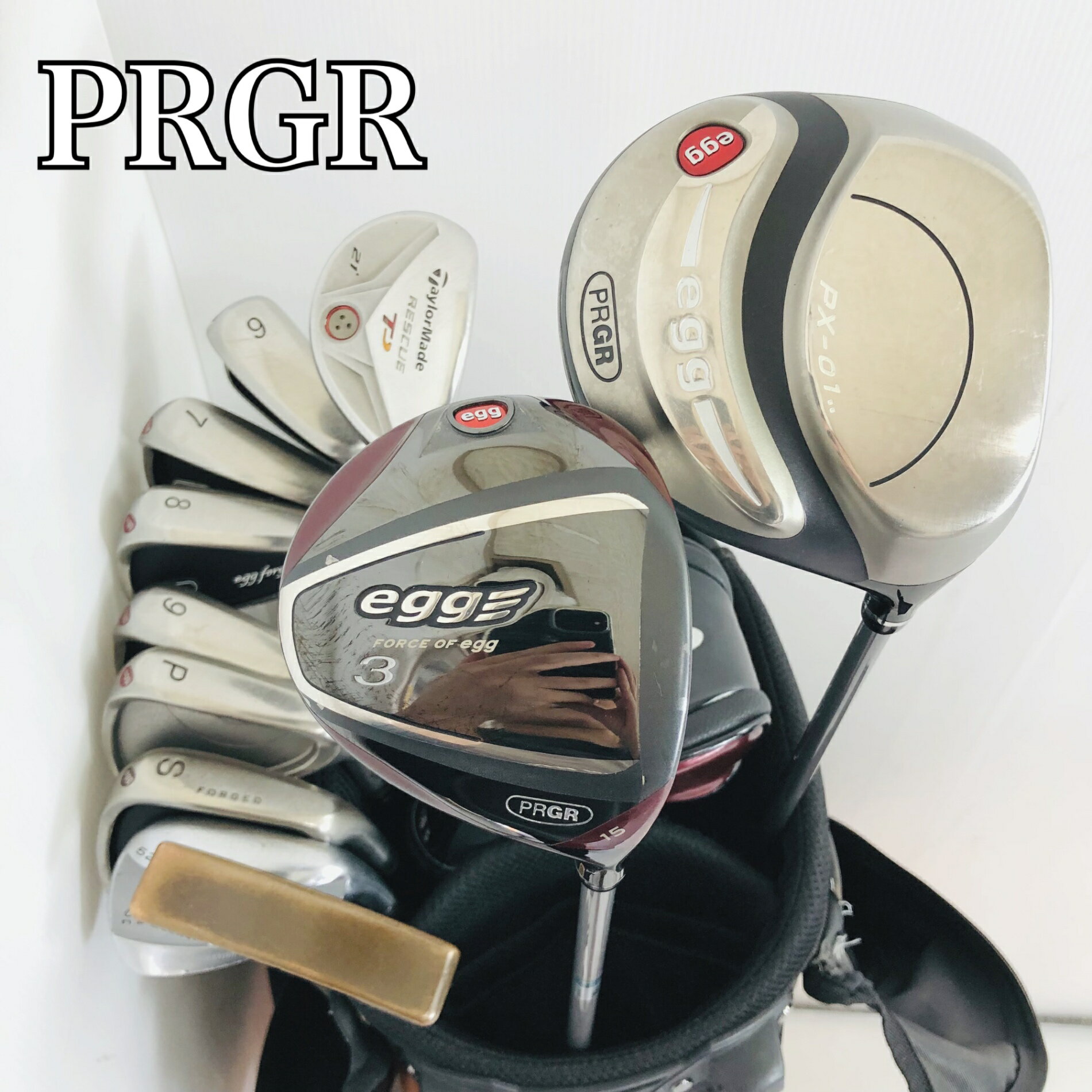 【中古】キャディバッグ付 PRGR プロギア egg エッグ ゴルフクラブ フルセット ゴルフセット クラブセット メンズ 初心者 入門 右利き パター付 安価 83Y-113の商品画像