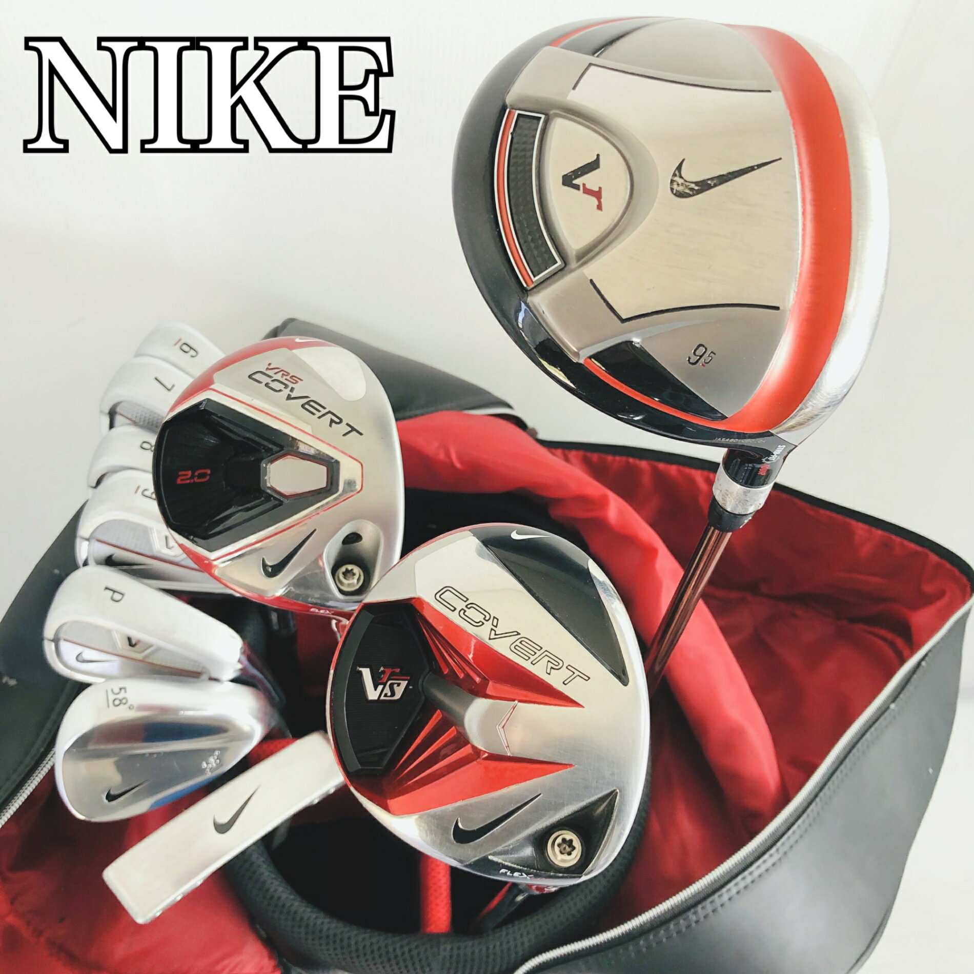 【中古】キャディバッグ付 豪華 　本 NIKE ナイキ Vr ヴィクトリーレッド ゴルフクラブ フルセット ゴルフセット クラブセット メンズ 初心者 入門 右利き パター付 安価の商品画像
