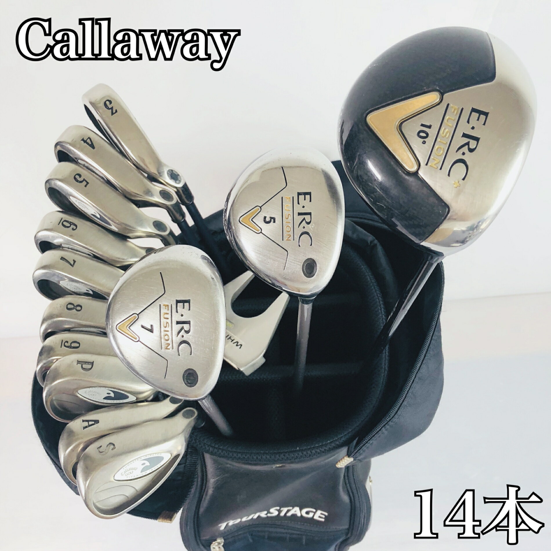 乐天商城 - 【保証付】【中古】キャディバッグ付 豪華 14本 Callaway キャロウェイ E.R.C FUSION フュージョン ゴルフクラブ フルセット ゴルフセット クラブセット メンズ 初心者 入門 右利き パター付 安価　83Y-104