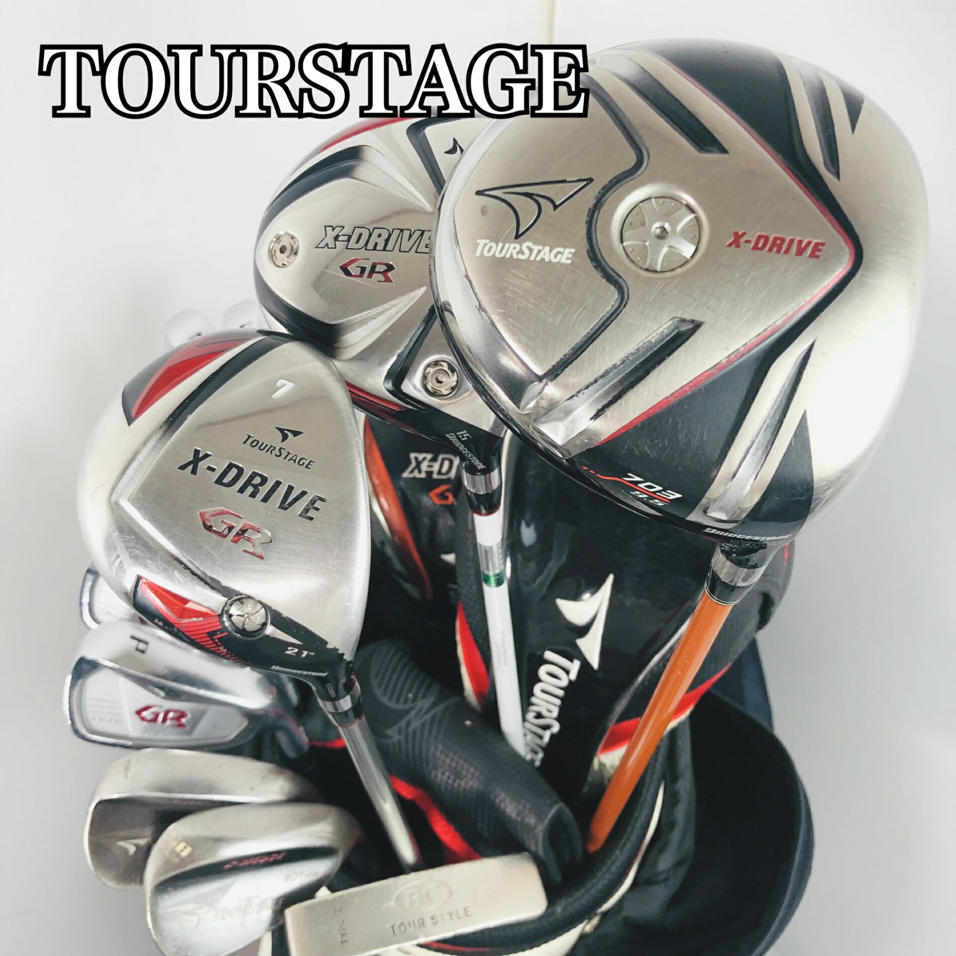 Rakuten - 【保証付】【中古】キャディバッグ付 豪華 　本 BRIDGESTONE ブリヂストン　TOUR STAGE ツアーステージ X-DRIVE エックスドライブ ゴルフクラブ フルセット ゴルフセット クラブセット メンズ 初心者 入門 右利き パター付 安価