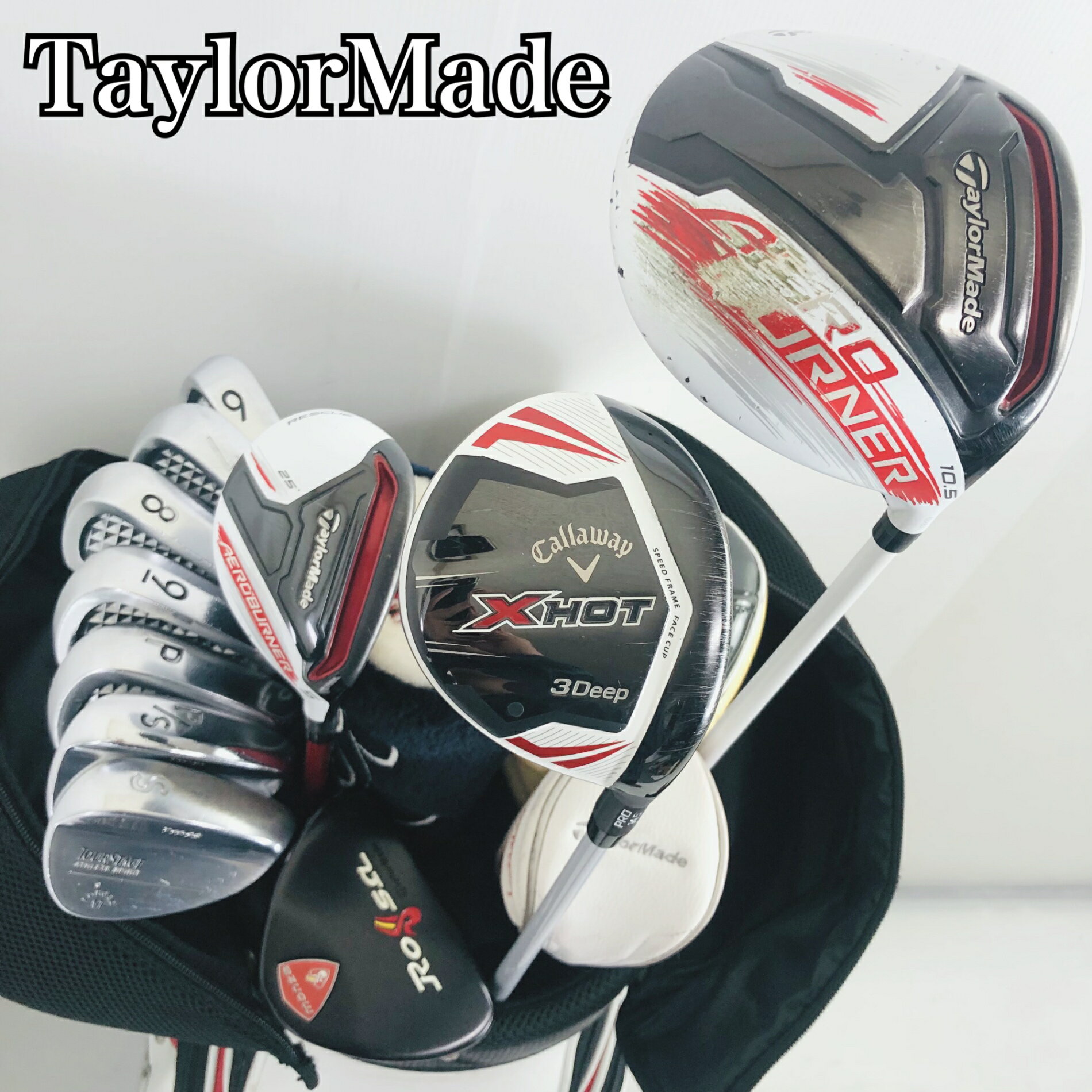 乐天商城 - 【保証付】【中古】キャディバッグ付 TaylorMade テーラーメイド Callaway キャロウェイ ゴルフクラブ フルセット ゴルフセット クラブセット メンズ 初心者 入門 右利き パター付 安価 85Y-71