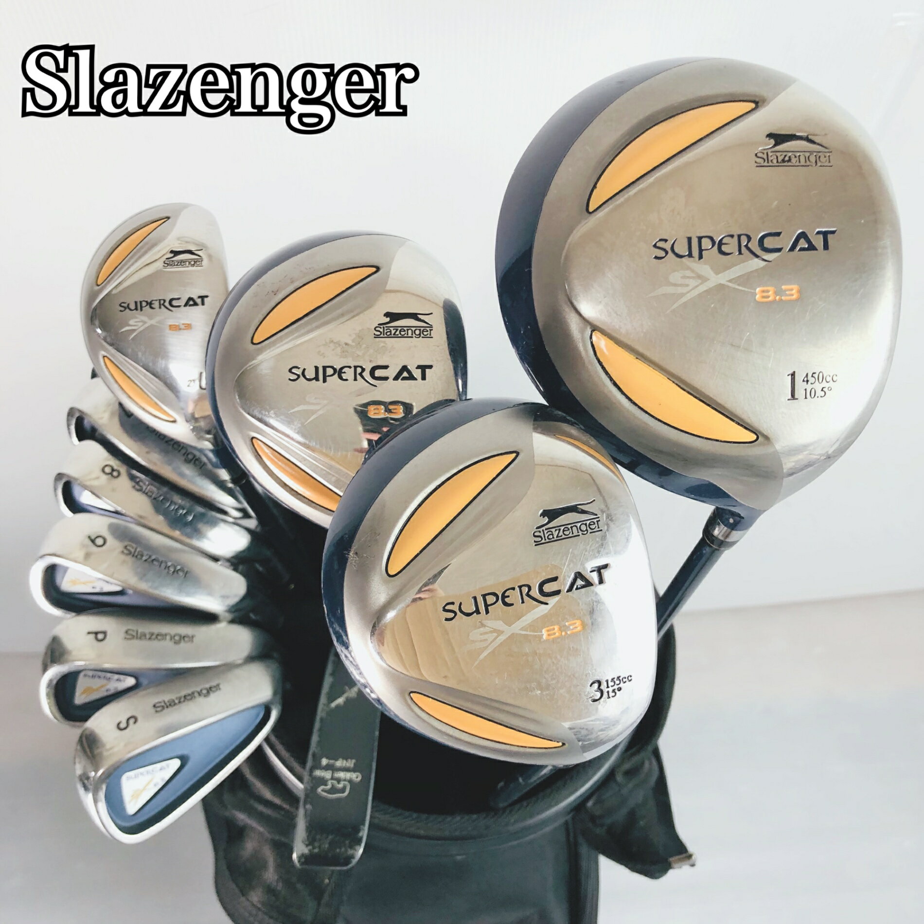 乐天商城 - 【保証付】【中古】キャディバッグ付 Slazenger スラセンジャー SUPER CAT SX8.3 ゴルフクラブ フルセット ゴルフセット クラブセット メンズ 初心者 入門 右利き パター付 安価 86Y-40