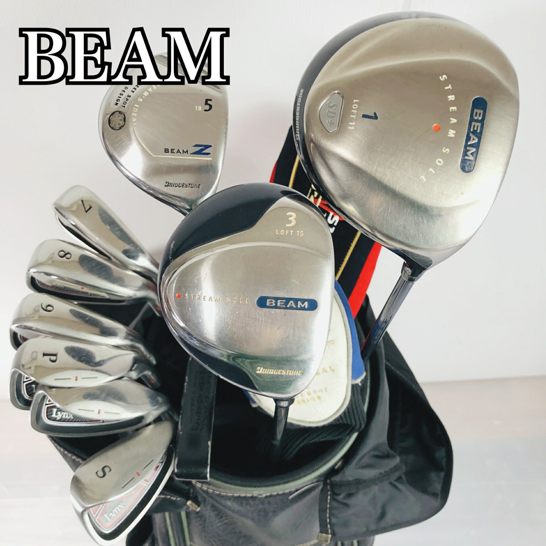【保証付】【中古】キャディバッグ付 BRIDGESTONE ブリヂストン BEAM ビーム ゴルフクラブ フルセット ゴルフセット クラブセット メンズ 初心者 入門 右利き パター付 安価 86Y-49の商品画像