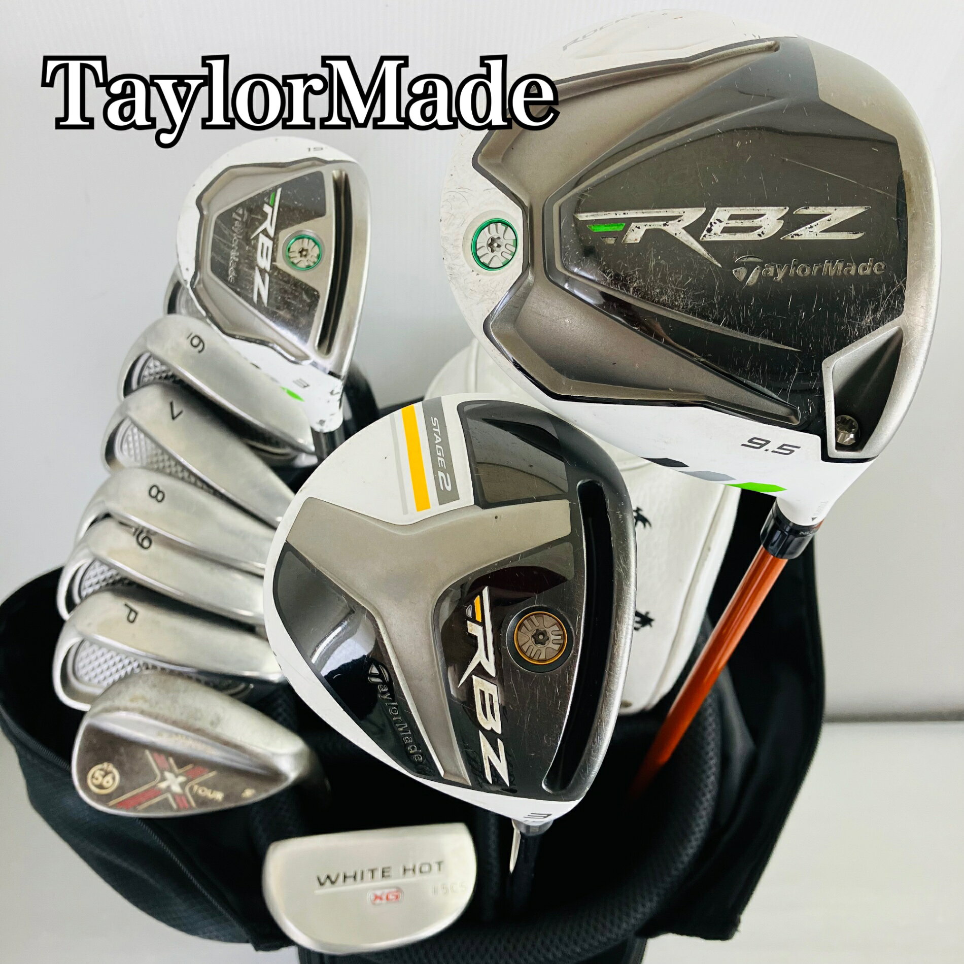 【保証付】【中古】キャディバッグ付 TaylorMade テーラーメイド RBZ ロケットボールズ ゴルフクラブ フルセット ゴルフセット クラブセット メンズ 初心者 入門 右利き パター付 安価 EC-99