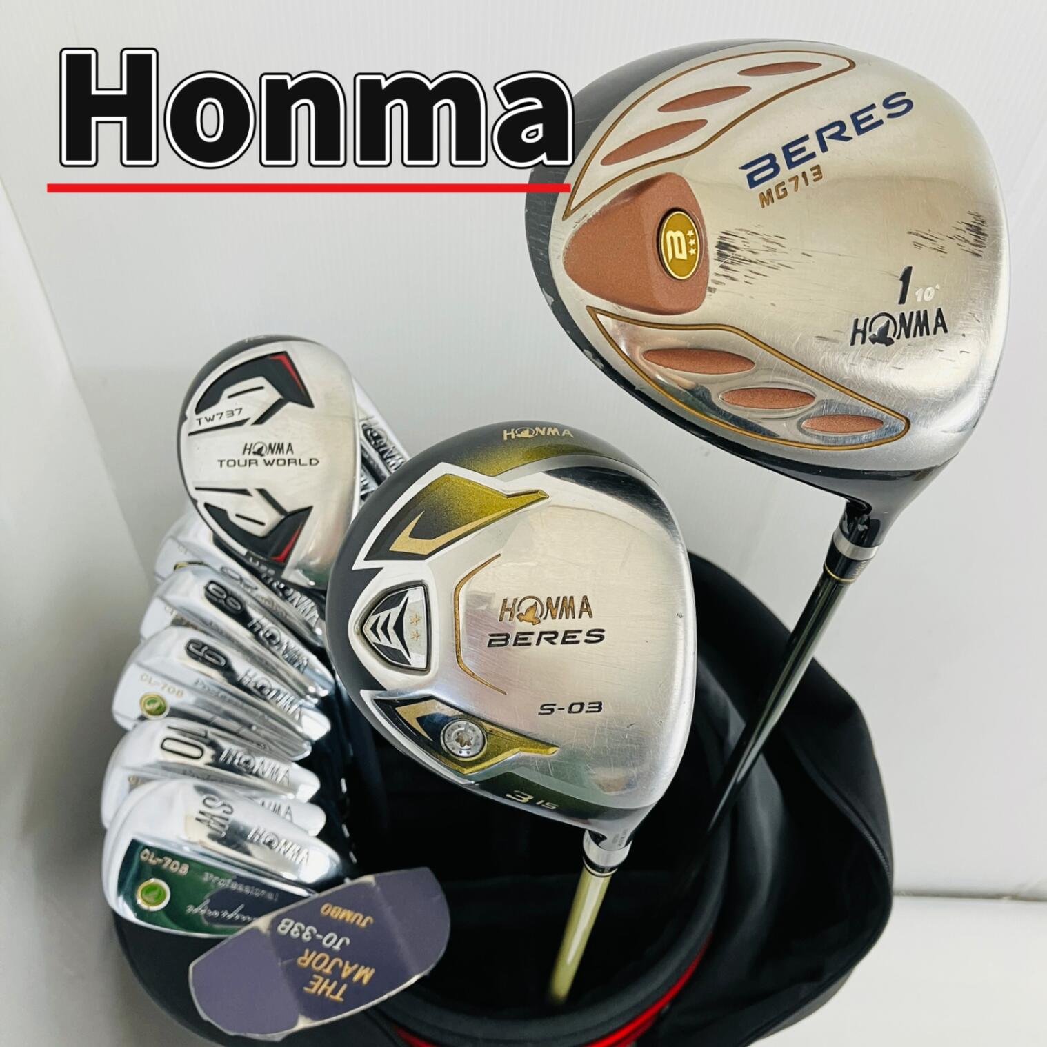 【保証付】【中古】キャディバッグ付 豪華 14本 HONMA ホンマ ゴルフクラブ フルセット ゴルフセット クラブセット メンズ 初心者 入門 右利き パター付 安価　86Y-118