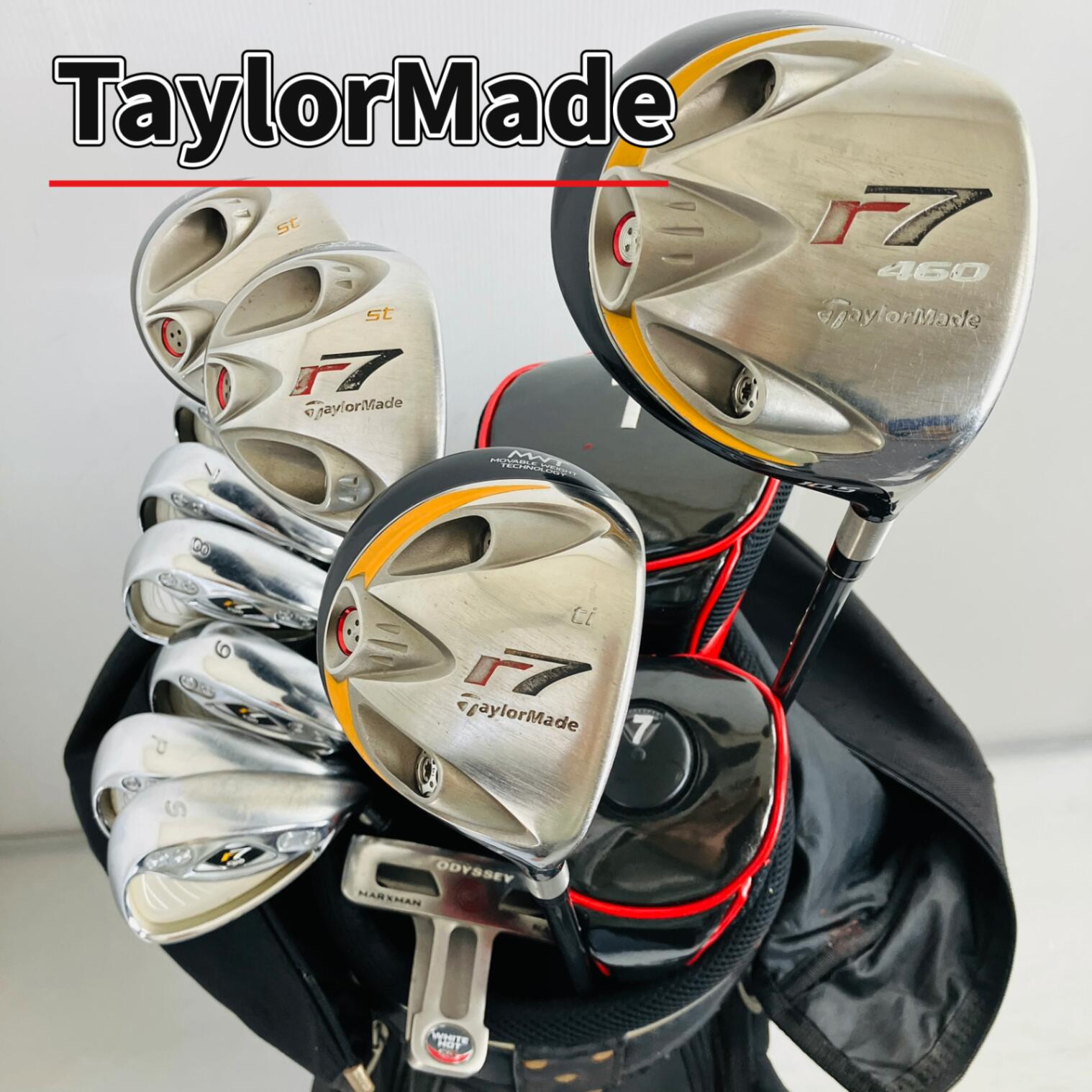 【保証付】【中古】キャディバッグ付 TaylorMade テーラーメイド r7 ゴルフクラブ フルセット ゴルフセット クラブセット メンズ 初心者 入門 右利き パター付 安価 EC-106
