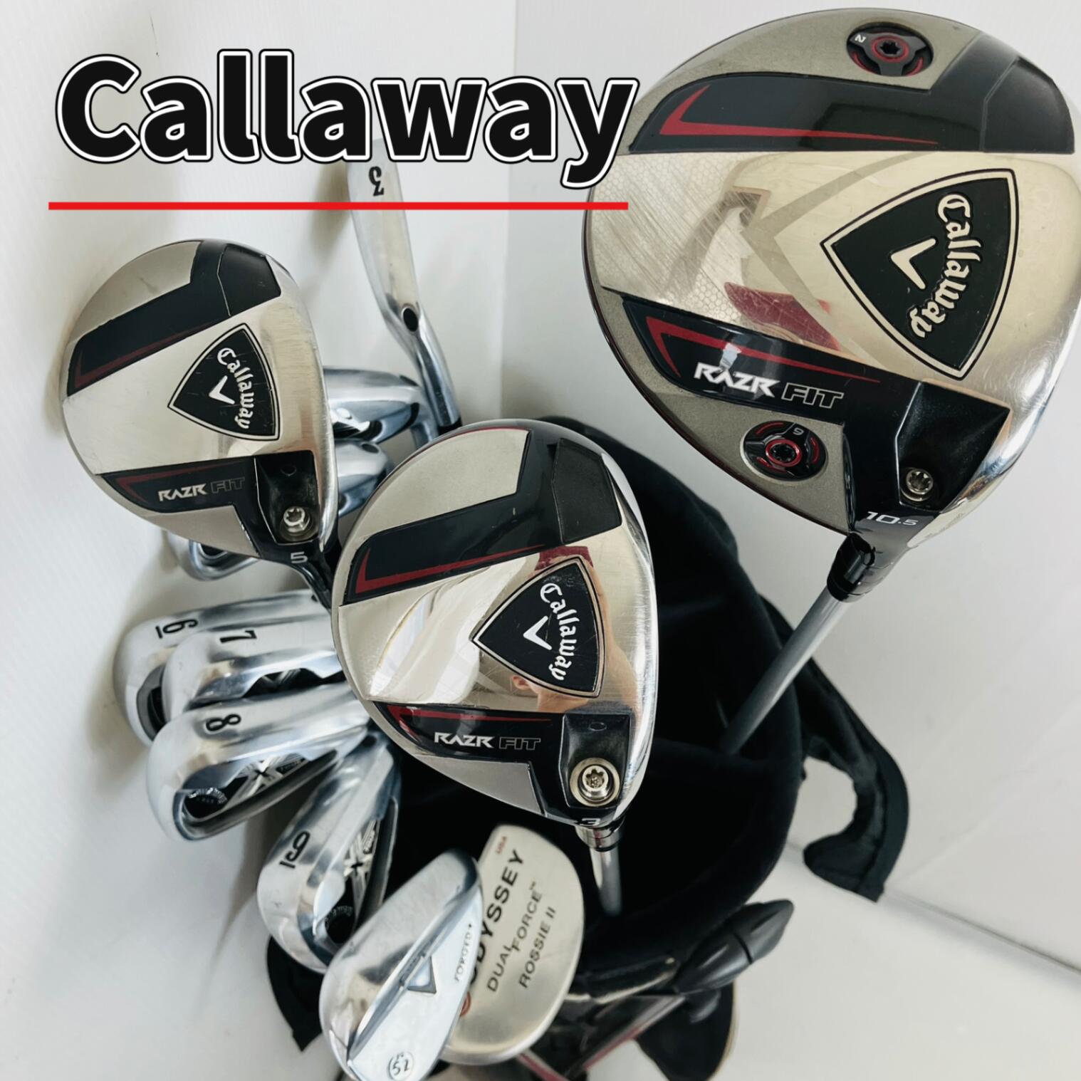 【保証付】【中古】キャディバッグ付 Callaway キャロウェイ RAZR FITレイザー フィット ゴルフクラブ フルセット ゴルフセット クラブセット メンズ 初心者 入門 右利き パター付 安価 EC-111