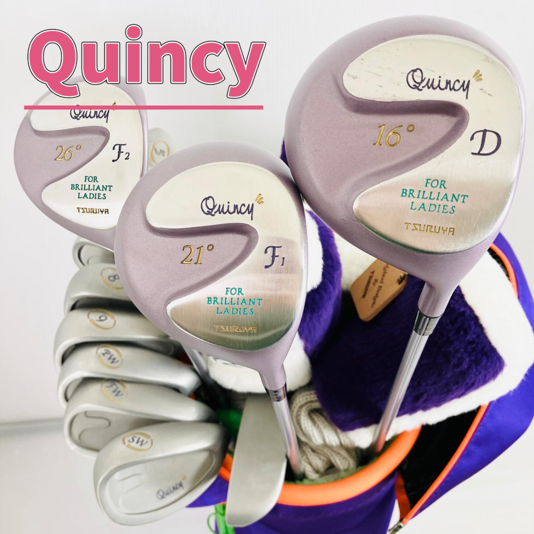 【保証付】【中古】 レディース TSURUYA ツルヤ Quincy クインシー ゴルフクラブセット ゴルフセット クラブセット 初心者 入門 右利き パター付 安価 88Y-5
