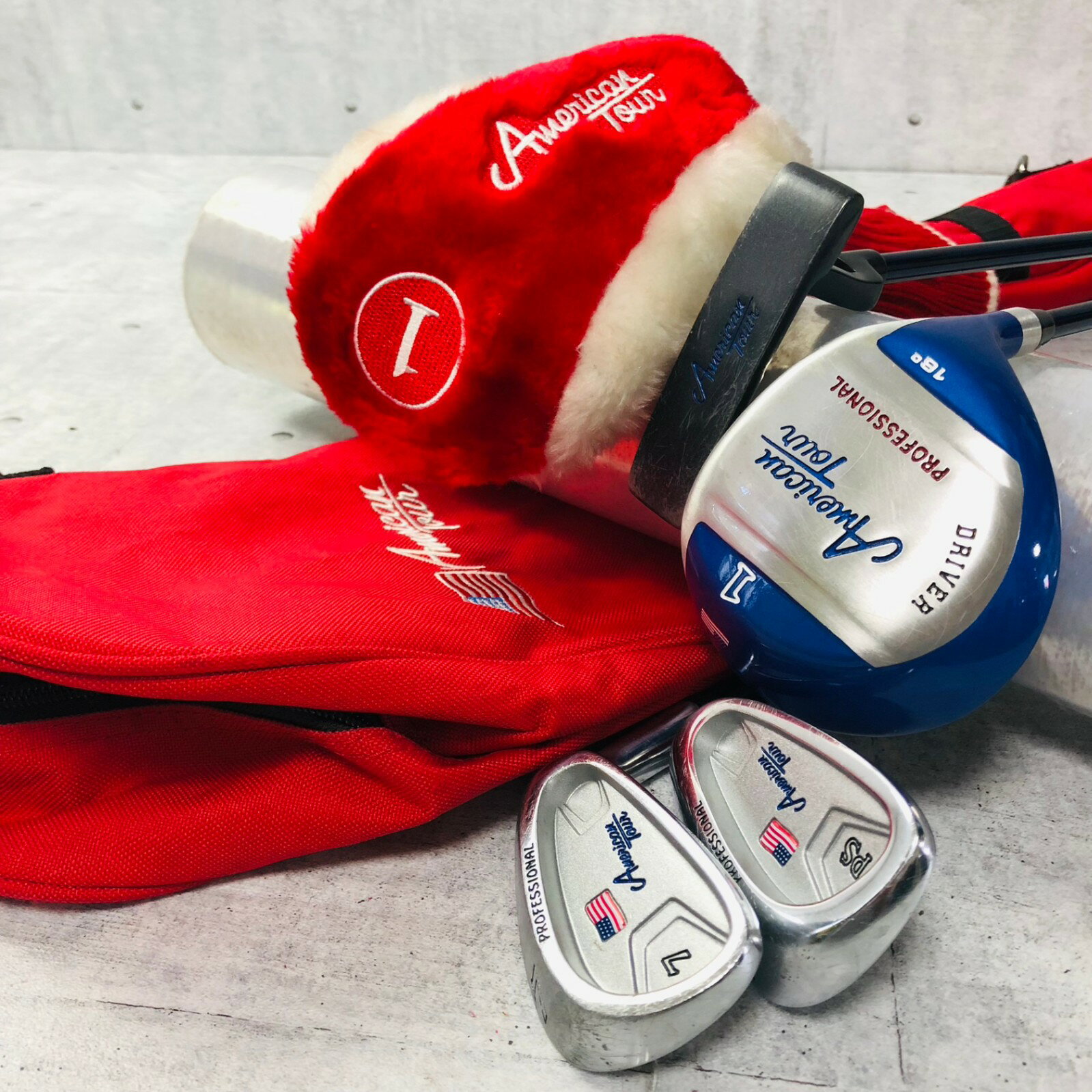 【保証付】【中古】ジュニア American Tour アメリカンツアー PROFESSIONAL プロフェッショナル シリーズ クラブ4本セット バック付き ゴルフ クラブ セット 子供 初心者 入門 バッグ付き 右利き パター付