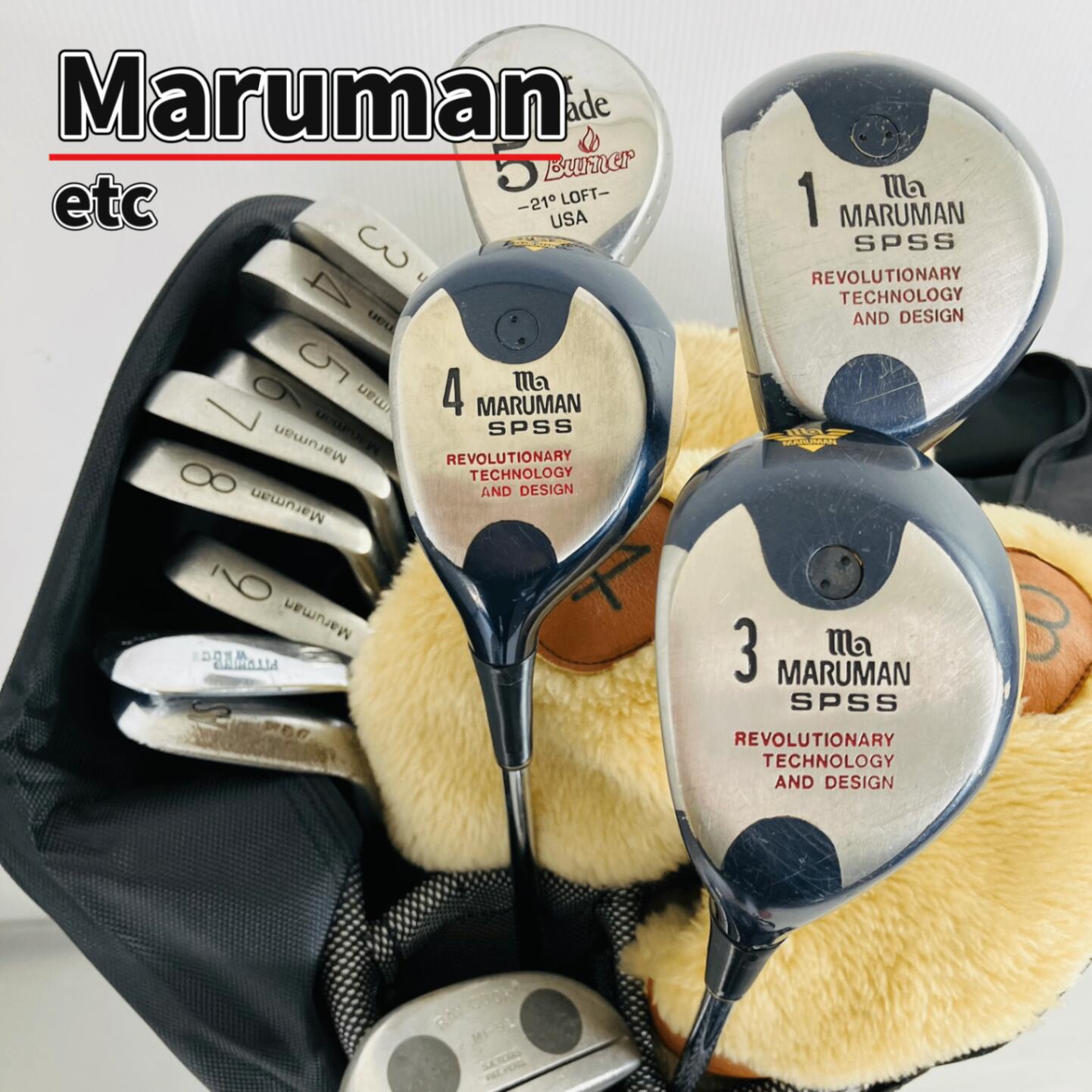 【保証付】【中古】キャディバッグ付 豪華 14本 レフティ 左利き Maruman マルマン ゴルフクラブ フルセット ゴルフセット クラブセット メンズ 初心者 入門 パター付 安価　EC-123