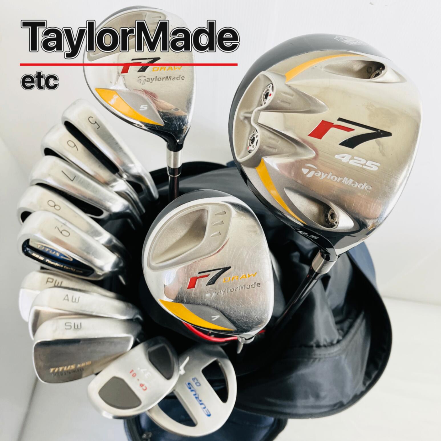 【保証付】【中古】キャディバッグ付 豪華 13本 TaylorMade テーラーメイド r7 ゴルフクラブ フルセット ゴルフセット クラブセット メンズ 初心者 入門 右利き パター付 安価　88Y-25