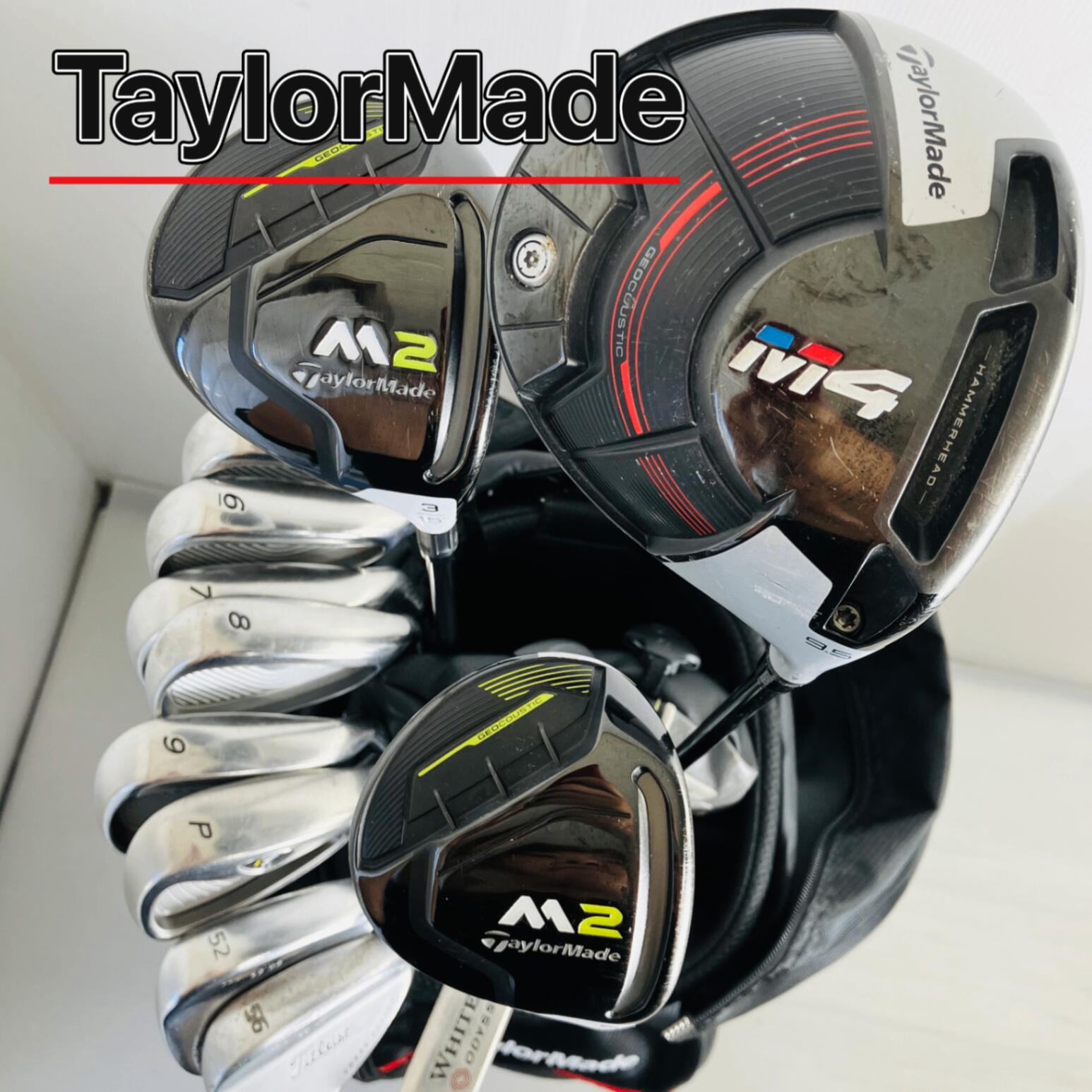 【保証付】【中古】キャディバッグ付 TaylorMade テーラーメイド M4 M2 ゴルフクラブ フルセット ゴルフセット クラブセット メンズ 初心者 入門 右利き パター付 安価 88Y-18