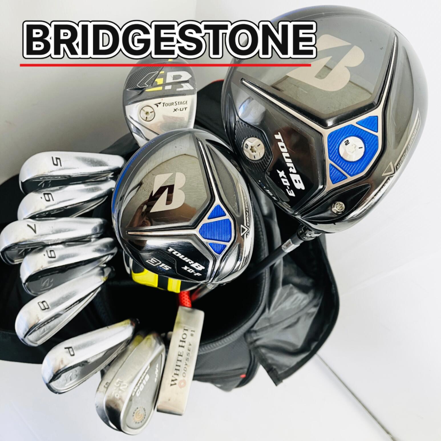 【保証付】【中古】キャディバッグ付 BRIDGESTONE ブリヂストン ODYSSEY ゴルフクラブ フルセット ゴルフセット クラブセット メンズ 初心者 入門 右利き パター付 安価 88Y-16