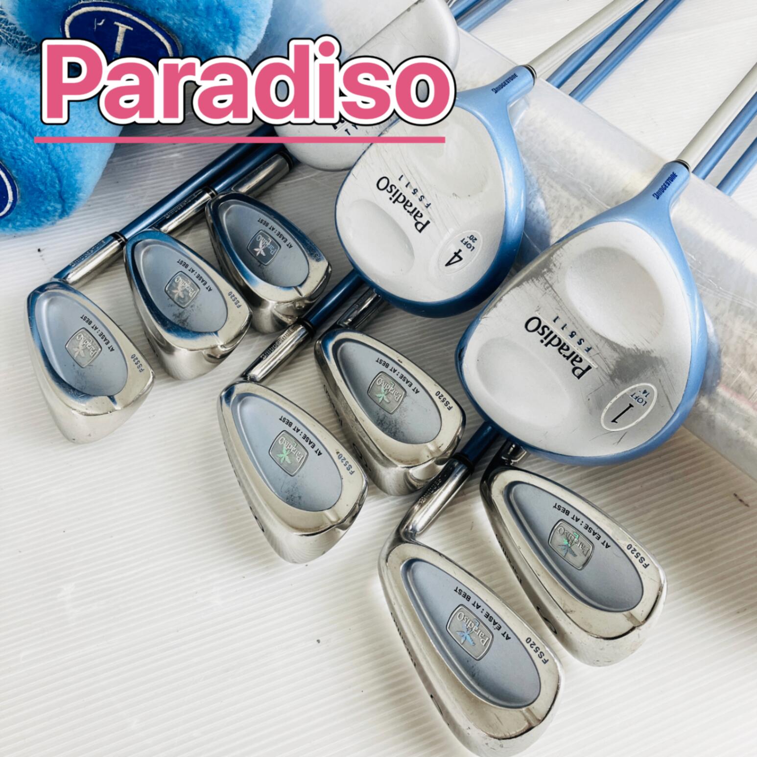 【保証付】【中古】 レディース BRIDGESTONE ブリヂストン Paradiso パラディーゾ ゴルフクラブセット ゴルフセット クラブセット 初心者 入門 右利き パター付 安価 クラブのみ