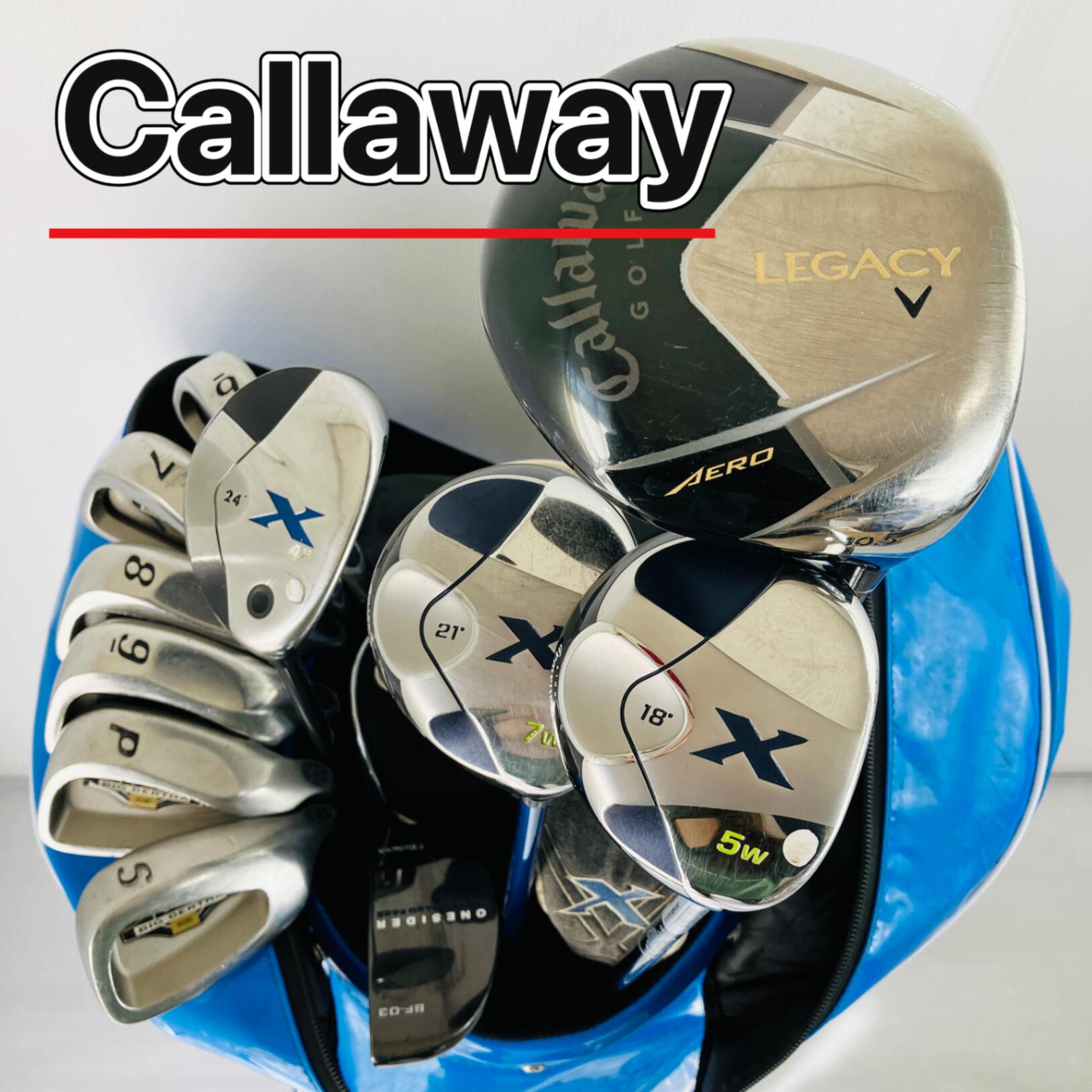 【保証付】【中古】キャディバッグ付 Callaway キャロウェイ LEGACY AERO レガシー エアロ X ゴルフクラブ フルセット ゴルフセット クラブセット メンズ 初心者 入門 右利き パター付 安価 88Y-97