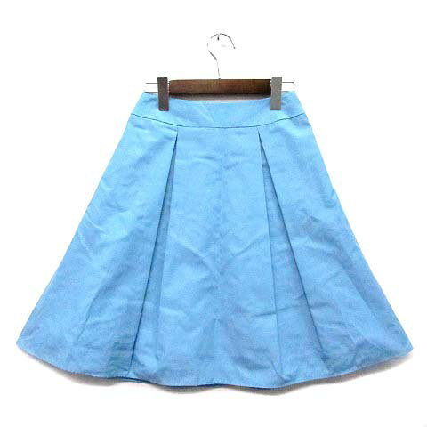 【中古】エムズグレイシー M'S GRACY スラブサテン オーガンジー ボリューム フレア スカート ひざ丈 ライトブルー 38 レディース 【ベクトル 古着】 220226
