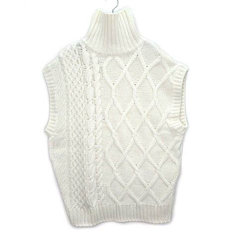 Rakuten - 【中古】ロミール romile タートルネック ケーブルニット ベスト オーバーサイズ CABLE KNIT VEST 白 オフホワイト F レディース 【ベクトル 古着】 230119