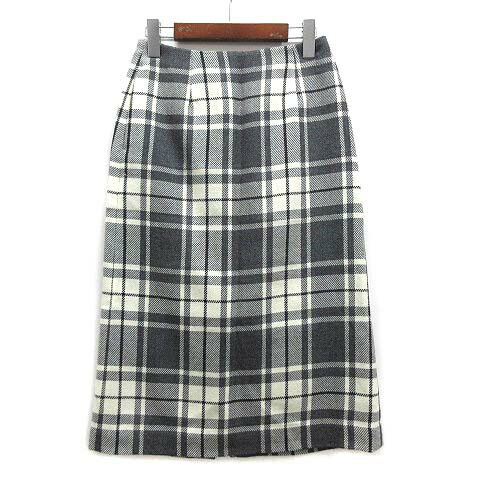 【中古】B&Y ユナイテッドアローズ BEAUTY&YOUTH ビューティー&ユース チェック ウール ミドル スカート バックスリット グレー オフホワイト M レディース 【ベクトル 古着】 230207