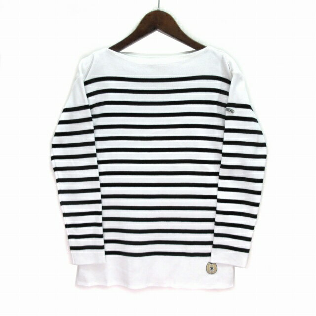 【中古】カネル Kanell ミッドシップ MIDSHIP コットン ボーダー ボートネック バスクシャツ カットソー 長袖 ホワイト ブラック 白 黒 XS フランス製 レディース 【ベクトル 古着】 230529