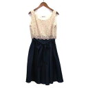 【中古】エメ AIMER ノースリーブ ドレス ワンピース 膝丈 レース シャンタンサテン 切替 リボン ピンク ネイビー 9 レディース 【ベクトル 古着】 ...