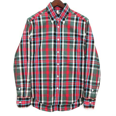 【中古】マニュアルアルファベット MANUAL ALPHABET チェック ボタンダウン シャツ 長袖 グリーン レッド 緑 赤 1 メンズ 【ベクトル 古着】 230829