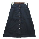 【中古】マッキントッシュフィロソフィー MACKINTOSH PHILOSOPHY フロントボタン フレア スカート チノクロス 膝丈 ウエストゴム ネイビー 紺 38 レディース 【ベクトル 古着】 231012(4)