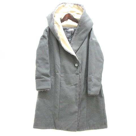 【中古】アクシーズファム axes femme ビジュー釦 フーテッドコート ビッグフード 中綿 レースパイピング グレー M MD441X01 レディース 【ベクトル 古着】 231108