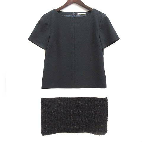 【中古】フレイアイディー FRAY I.D ツイード コンビ ワンピース 半袖 ネイビー 紺 1 レディース 【ベクトル 古着】 231208