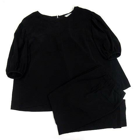 【中古】ヨンファ YONFA シャーリング スーツ 上下セットアップ ブラウス パンツ とろみ ブラック 黒 XS レディース 【ベクトル 古着】 240122