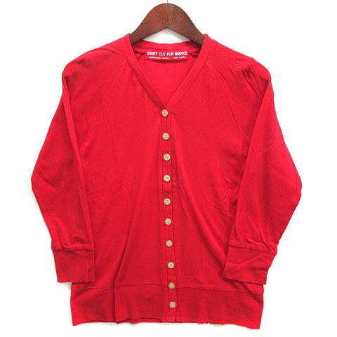 【中古】ショートカットフォーマークス SHORT CUT FOR MARKS コットン ニット カーディガン 七分袖 レッド 赤 2 レディース 【ベクトル 古着】 240419