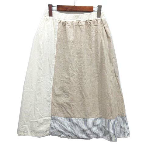 【中古】デイズ days. パッチワーク スカート リネン コットン 麻 綿 膝丈 ウエストゴム オフホワイト F レディース 【ベクトル 古着】 240426