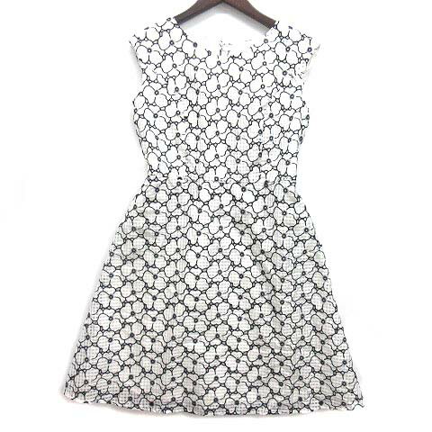 【中古】エニィスィス エニシス anySiS オーガンジー チェック 花柄刺繍 ノースリーブ ワンピース ホワイト 白 3 レディース 【ベクトル 古着】 240428