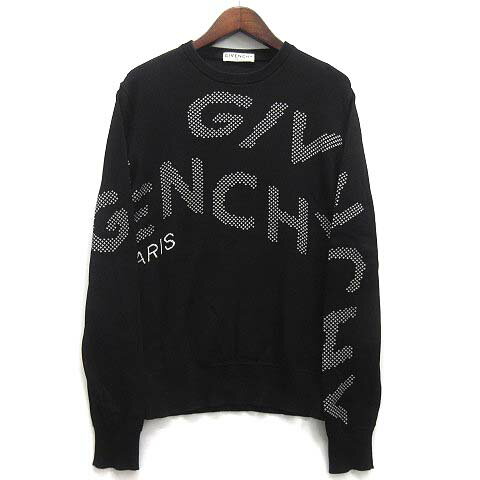 【中古】ジバンシィ GIVENCHY ジャガード ロゴ ニット セーター 長袖 クルーネック コットン BM90CV40B6 2020AW ブラック 黒 S 国内正規 メンズ 【ベクトル 古着】 240502