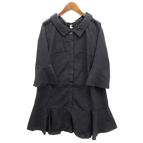 【中古】トゥービーシック TO BE CHIC シアサッカー ストレッチ ペプラム チュニック ブラウス バックリボン 七分袖 ネイビー 紺 40 レディース 【ベクトル 古着】 240520