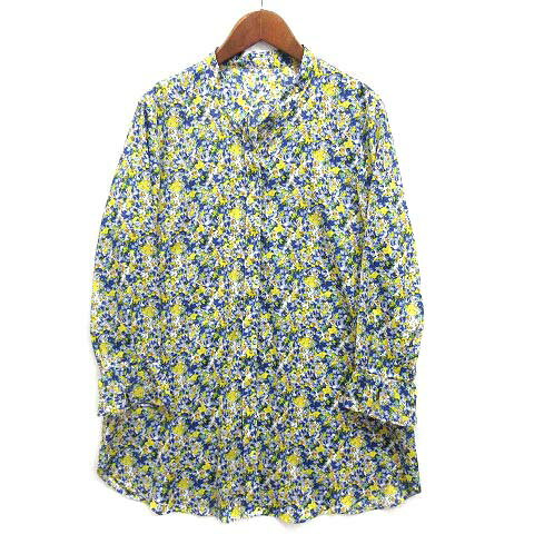 【中古】ジェーンモア JANE MORE 花柄 総柄 楊柳 シフォン バンドカラー シャツ チュニック 七分袖 イエロー マルチカラー 9 レディース 【ベクトル 古着】 240618