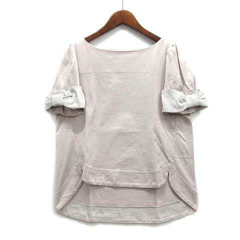 Rakuten - 【中古】フランシュリッペ franche lippee black 半袖 リボン ボートネック プルオーバー Tシャツ カットソー ライトグレー M 1381410 レディース 【ベクトル 古着】 240621