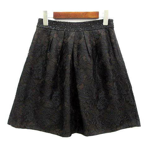 【中古】アプワイザーリッシェ Apuweiser-riche 総レース ミニ スカート ウエストラメ ブラック ブラウン 黒 茶 2 レディース 【ベクトル 古着】 240703