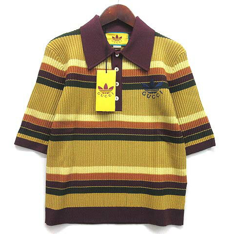 【中古】アディダス adidas グッチ GUCCI ニット ポロシャツ ボーダー 696246 XKCDY 2022AW ベージュ系 XS 新品同様 メンズ ...