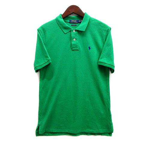 【中古】ポロ ラルフローレン POLO RALPH LAUREN 鹿の子 ポロシャツ 半袖 ワンポイント カスタムフィット グリーン 緑 L/G 14-16 メンズ 【ベクトル 古着】 240717