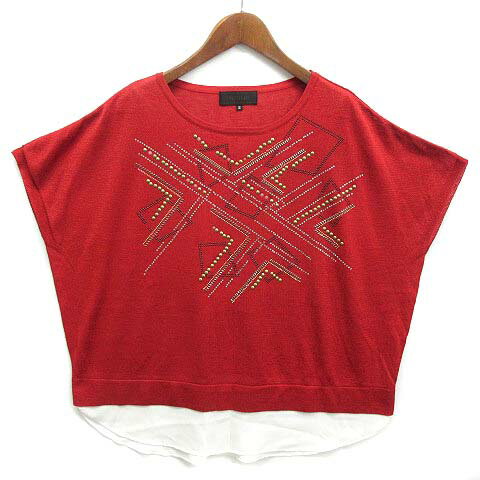 【中古】アンタイトル UNTITLED ドッキング ドルマン サマーニット プルオーバー ラインストーン レン..