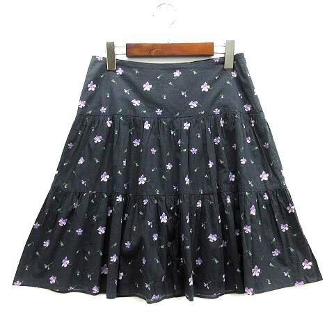 【中古】アニエスベー agnes b. 花柄 フレア ミニ スカート チャコール 38 レディース 【ベクトル 古着】 240726