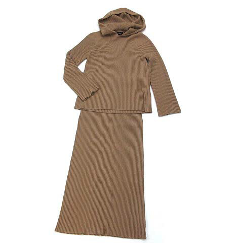 【中古】セオリー Theory リブニット 上下 セットアップ フーディ セーター スカート Mercer Wool Cash Rib S P キャメル 2021AW レディース 【ベクトル 古着】 240905