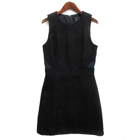 【中古】アルマーニエクスチェンジ A/X ARMANI EXCHANGE デニム ツイード コンビ ノースリーブ ワンピース 膝丈 インディゴ ブラック 4 レディース 【ベクトル 古着】 240912